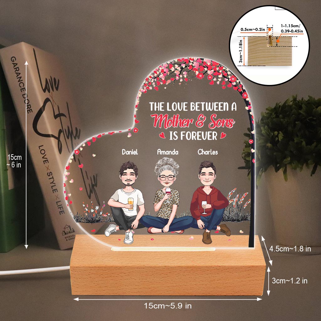 The Love Between Mother And Daughters Sons - Gift for mom, daughter, son - Personalized Shaped Plaque Light Base