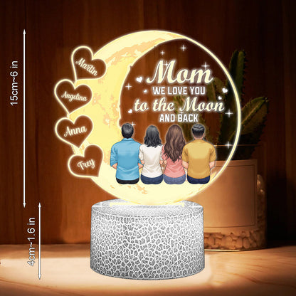 We Love You To The Moon And Back - Personalized Mother Shaped Plaque Light Base