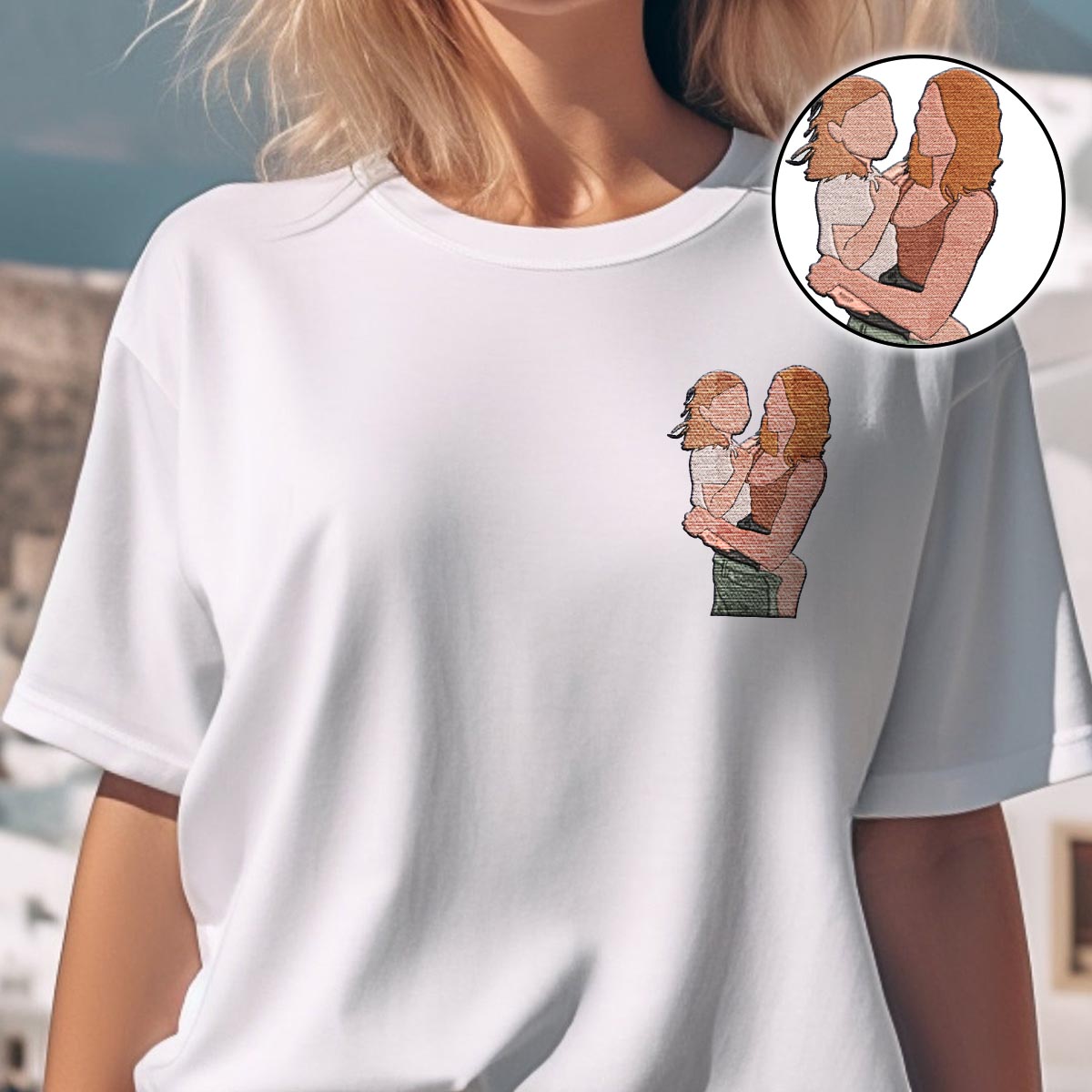 Custom 2D Photo - Personalized Mother Embroidered T-shirt