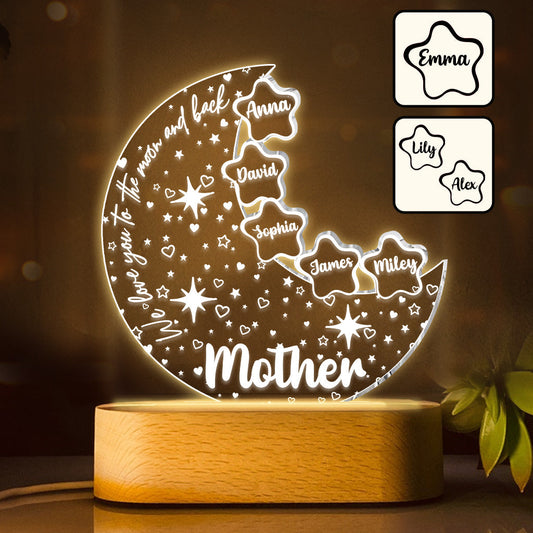 We Love You To The Moon And Back - Personalized Mother Shaped Plaque Light Base