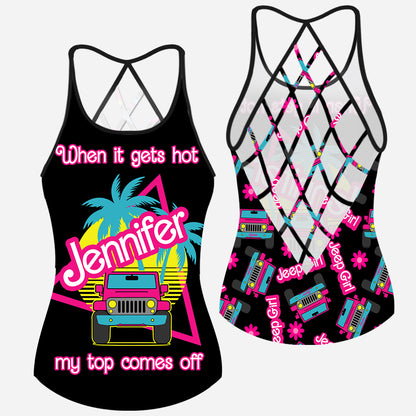 When It Gets Hot My Top Comes Off - Personalized Car Cross Tank Top