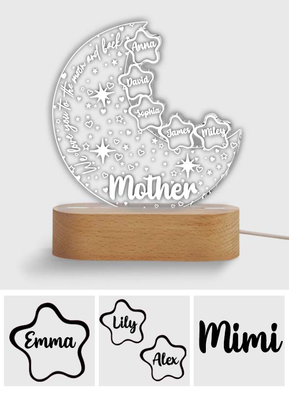 We Love You To The Moon And Back - Personalized Mother Shaped Plaque Light Base