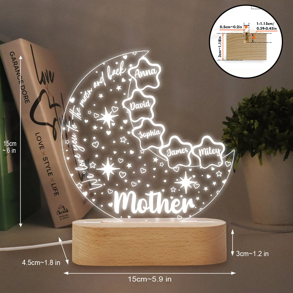 We Love You To The Moon And Back - Personalized Mother Shaped Plaque Light Base