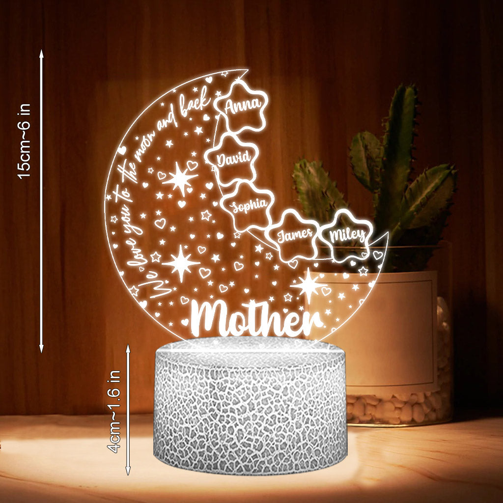 We Love You To The Moon And Back - Personalized Mother Shaped Plaque Light Base