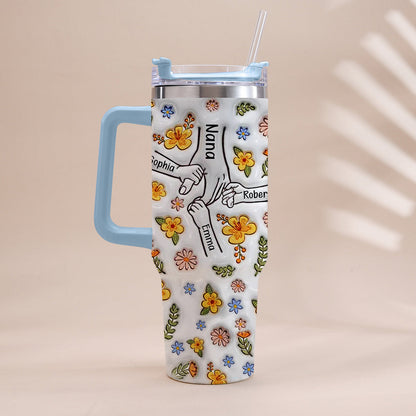 You Hold Our Hand - Personalized Mother Tumbler With Handle