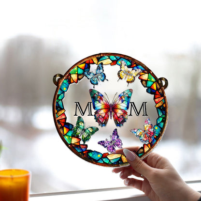 Butterfly Stainglass Mother - Personalized Mother Window Hanging Suncatcher Ornament