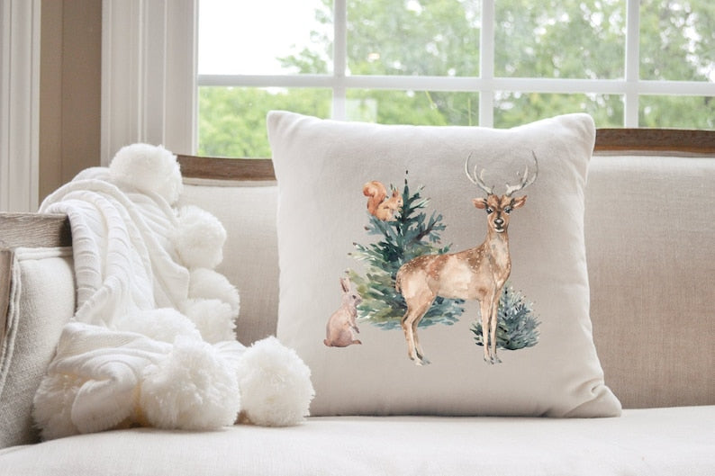 Deer Pillow, Deer Pillow Cover, Winter Pillow Christmas Throw Pillow 0924