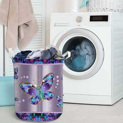 Butterfly Metal Pattern Print Butterfly Laundry Basket 0622