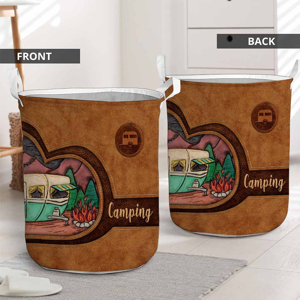 Camping Leather Pattern Print Camping Laundry Basket 0622