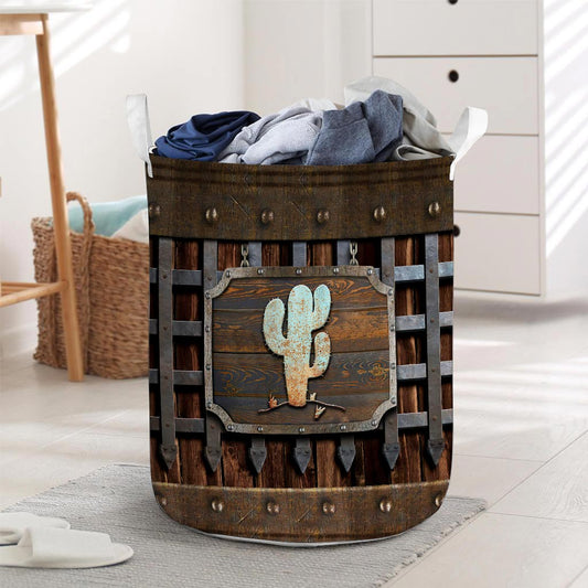 Cactus Metal Pattern Print Cactus Laundry Basket 0622