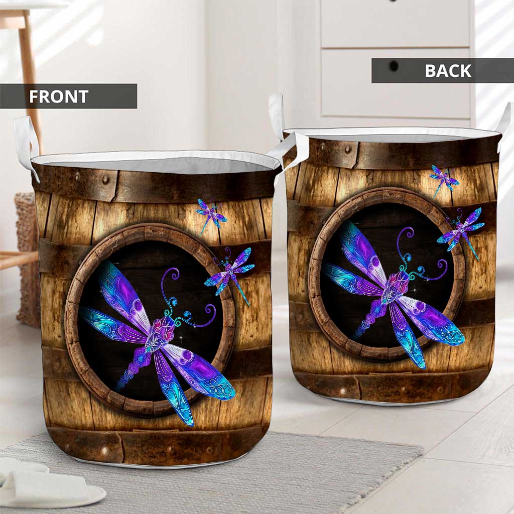 Dragonfly Wood Pattern Print Dragonfly Laundry Basket 0622