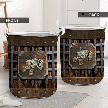 Tractor Metal Pattern Print Farmer Laundry Basket 0622