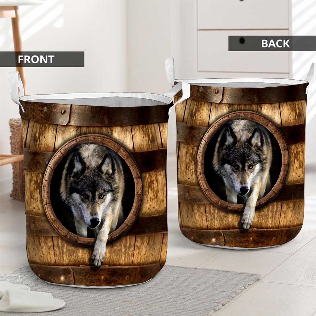 Wolf Faux Wood Basket Wolf Laundry Basket 0622