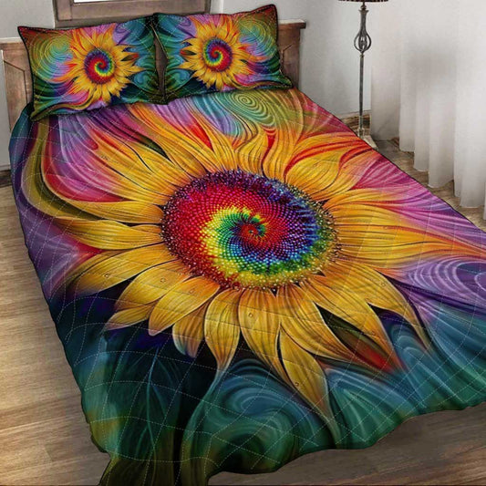 Tie Dye Sunflower Leather Pattern Print Hippie Quilt Set 0622