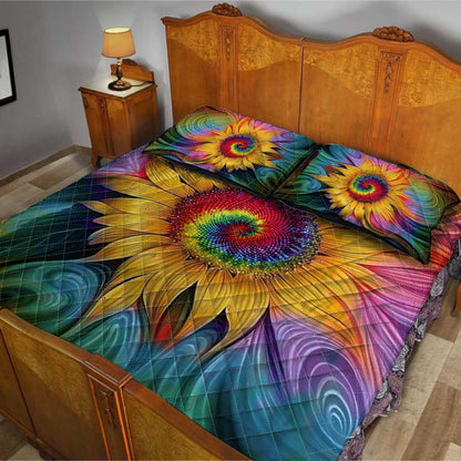 Tie Dye Sunflower Leather Pattern Print Hippie Quilt Set 0622