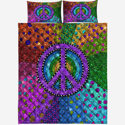 Colorful Hippie Peace Symbol Hippie Quilt Set 0622