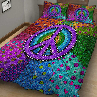 Colorful Hippie Peace Symbol Hippie Quilt Set 0622