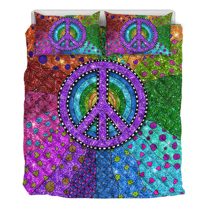 Colorful Hippie Peace Symbol Hippie Quilt Set 0622