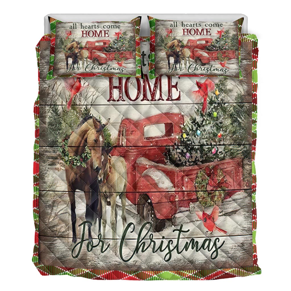 All Hearts Come Home For Christmas Horse  Quilt Set 0622