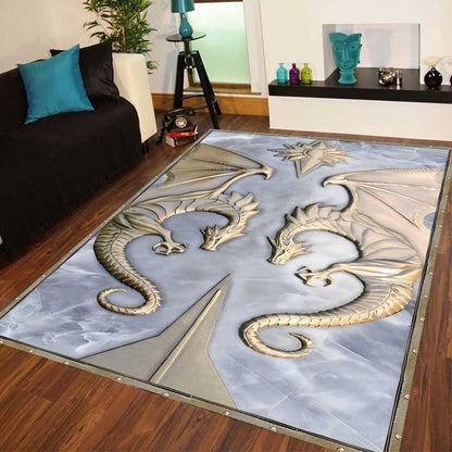 Dragon Metal Pattern Print Dragon Rug 0622