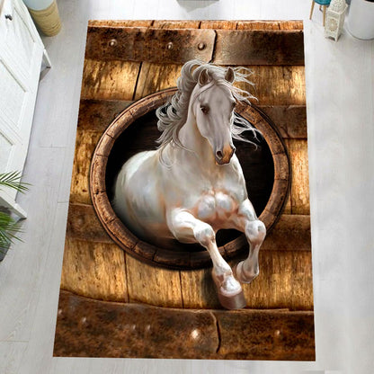 White Horse Wood Pattern Print Horse Rug 0622