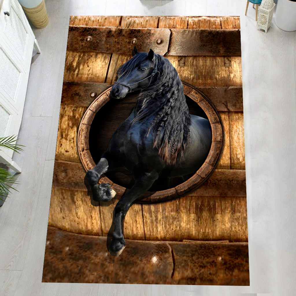 Black Horse Wood Pattern Print Horse Rug 0622