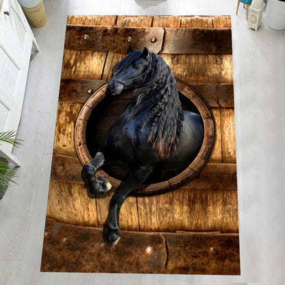 Black Horse Wood Pattern Print Horse Rug 0622