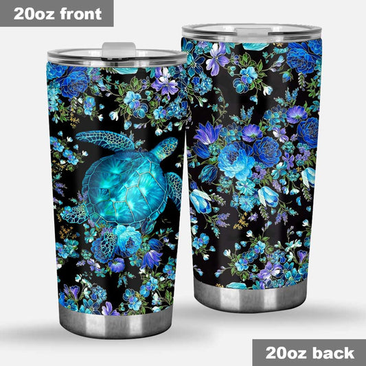 Blue Floral Turtle Tumbler 0622