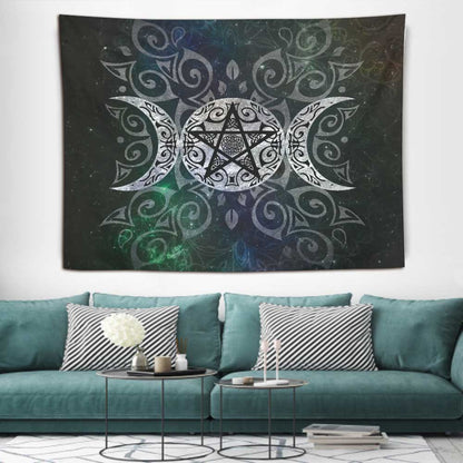 Celtic Wicca Triple Moon Pentacle Pagan - Witch Wall Tapestry 0822