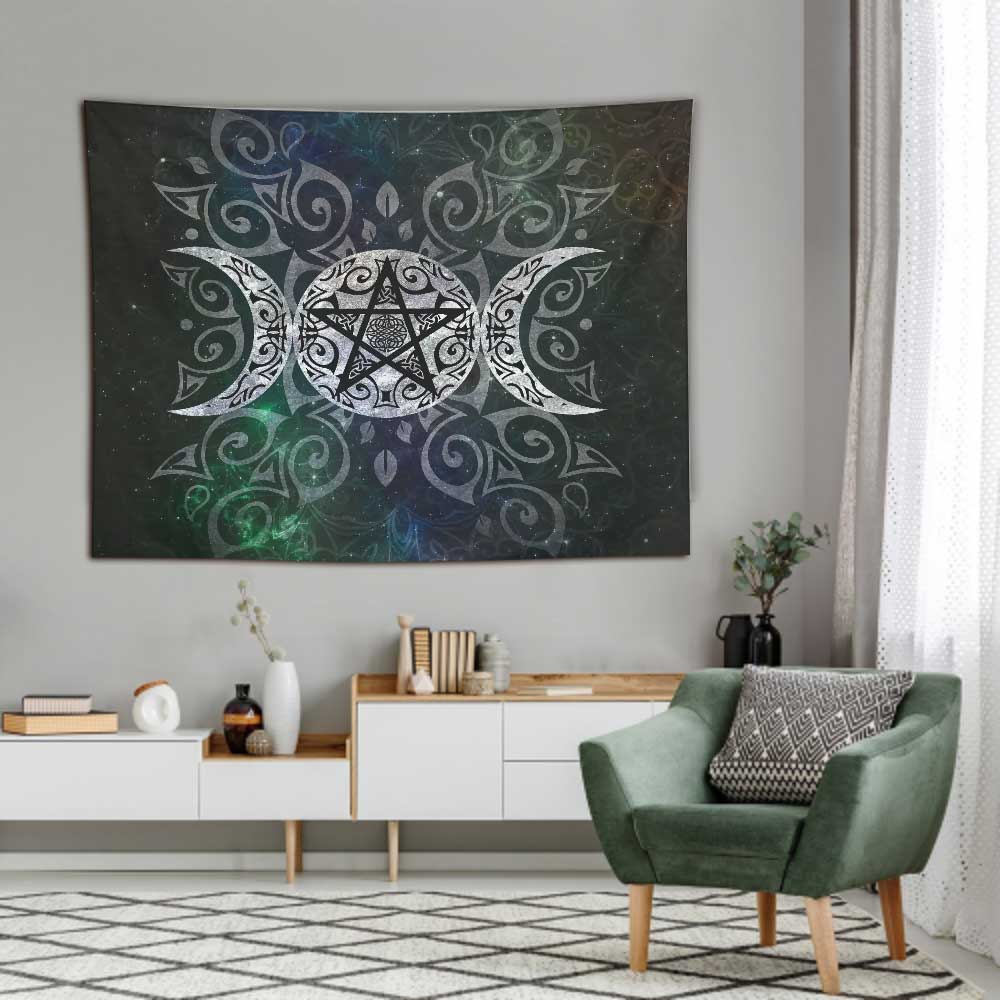 Celtic Wicca Triple Moon Pentacle Pagan - Witch Wall Tapestry 0822