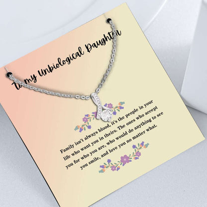 Bonus To My Unbiological Daughter Smile Gift From Dad Mom - Daughter Petite Ribbon Necklace 0921