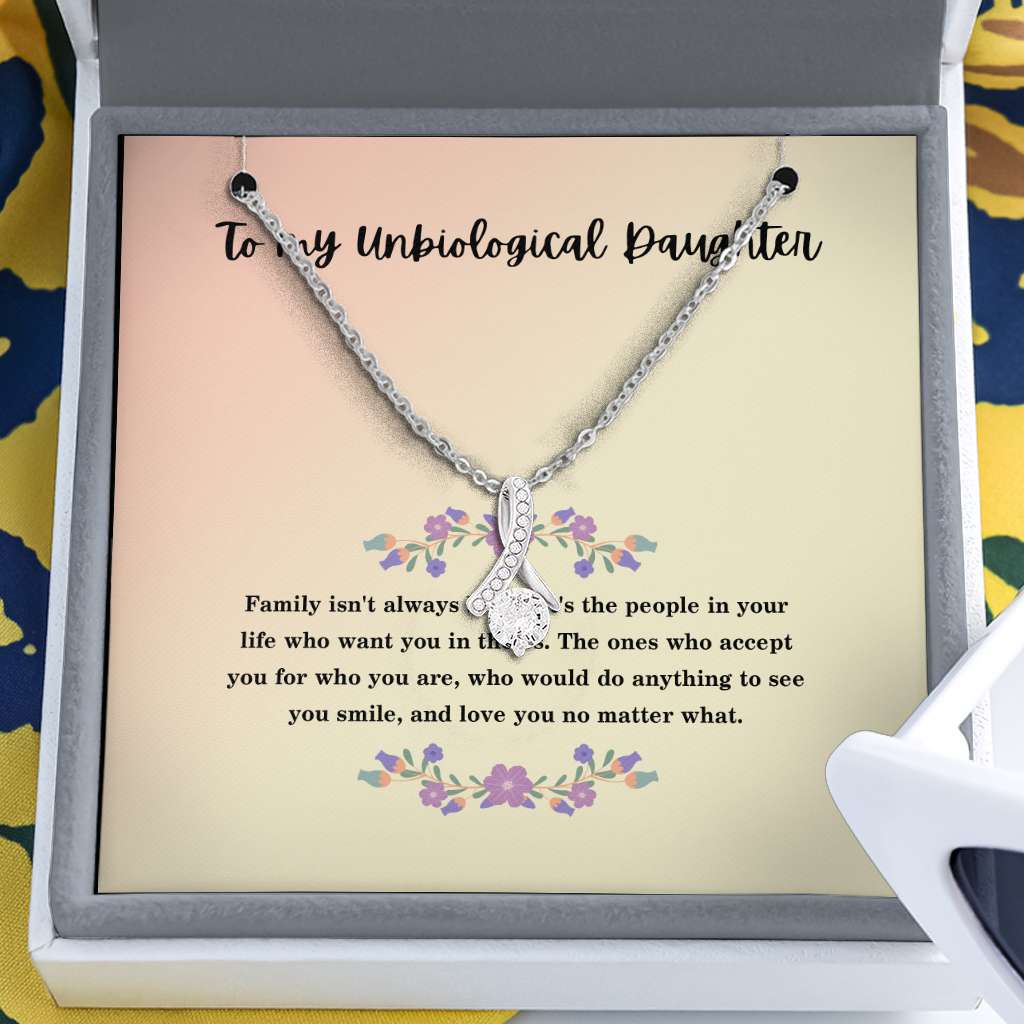 Bonus To My Unbiological Daughter Smile Gift From Dad Mom - Daughter Petite Ribbon Necklace 0921