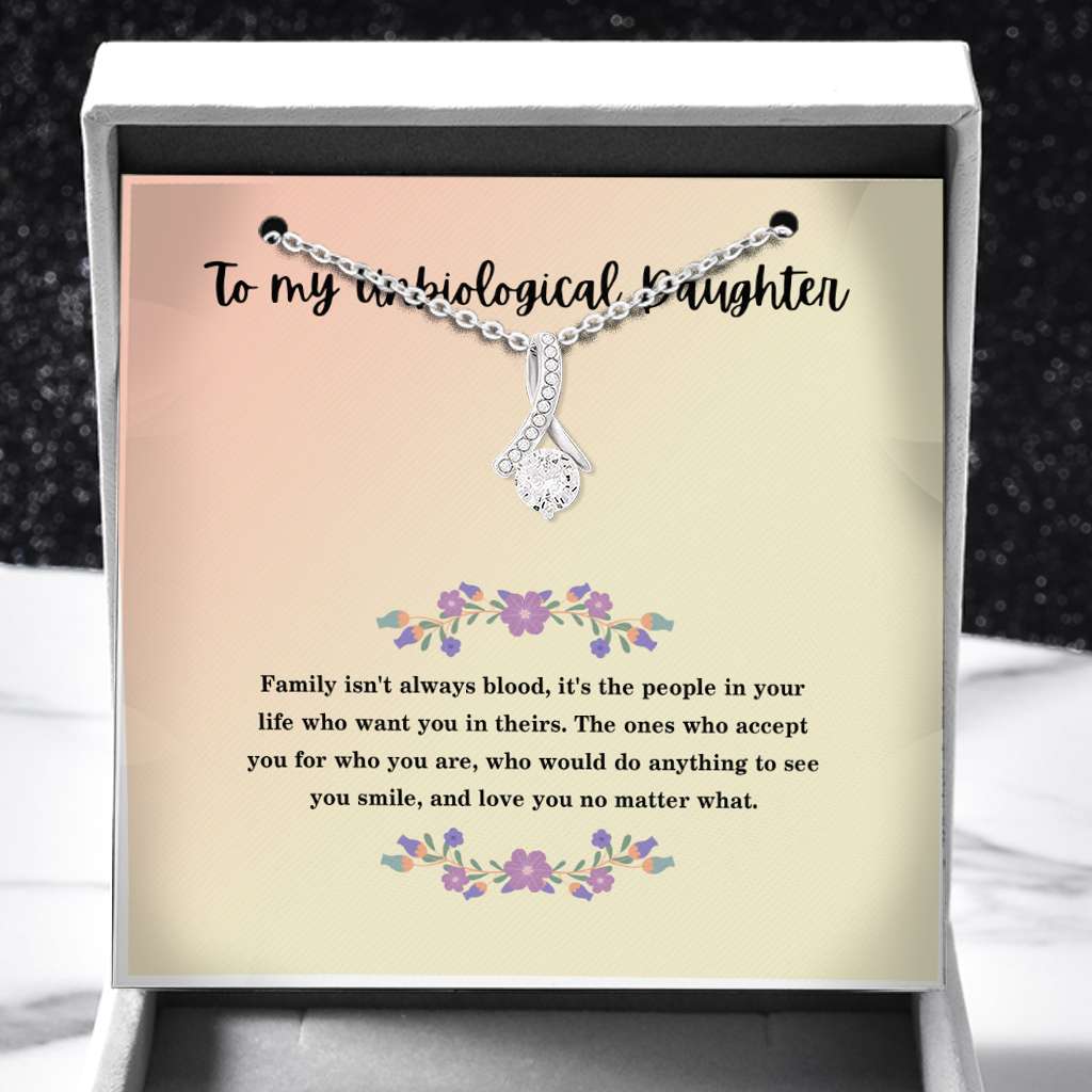 Bonus To My Unbiological Daughter Smile Gift From Dad Mom - Daughter Petite Ribbon Necklace 0921