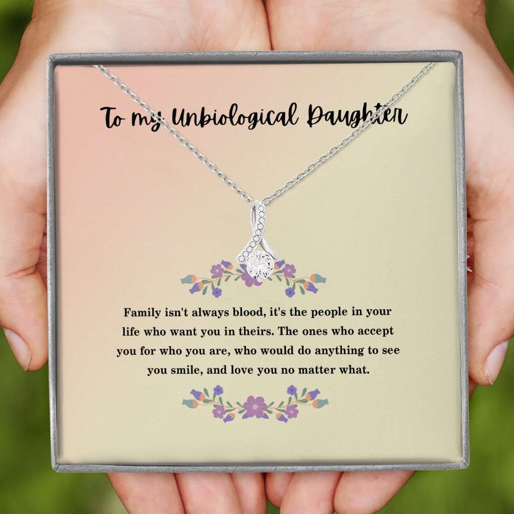 Bonus To My Unbiological Daughter Smile Gift From Dad Mom - Daughter Petite Ribbon Necklace 0921