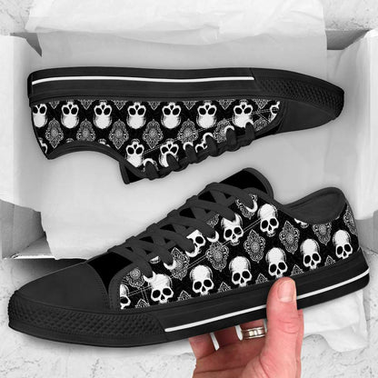 Black Skull Pattern Low Top Shoes 0921