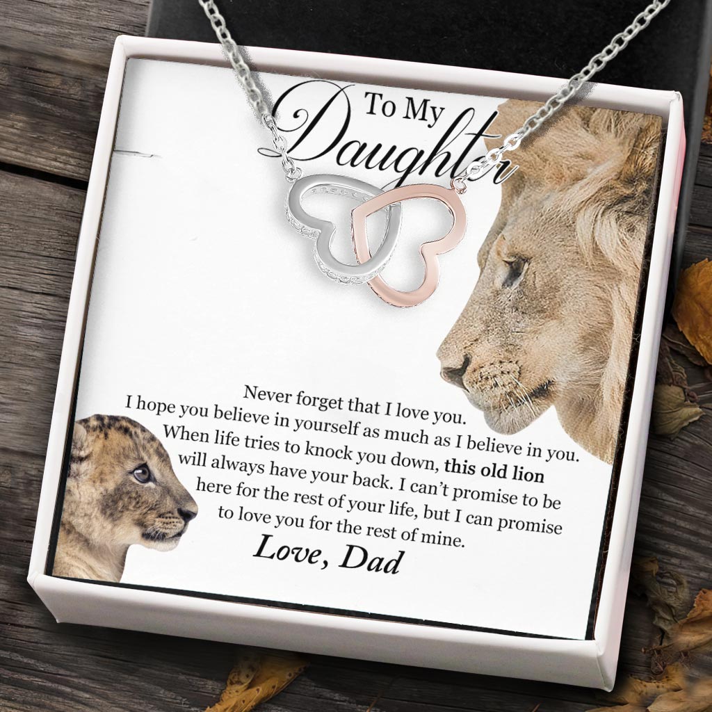 To My Daughter This Old Lion Will Always Have Your Back Gift From Dad - Daughter Two Hearts Necklace 0921