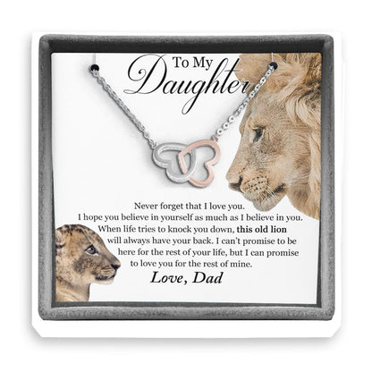 To My Daughter This Old Lion Will Always Have Your Back Gift From Dad - Daughter Two Hearts Necklace 0921