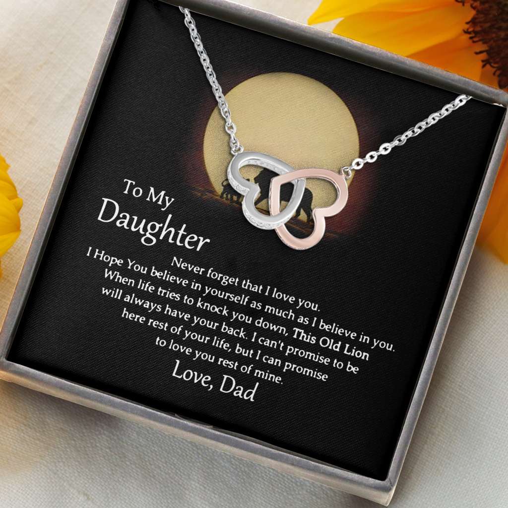 To My This Old Lion Will Always Have Your Back Love Dad - Daughter Two Hearts Necklace 0921