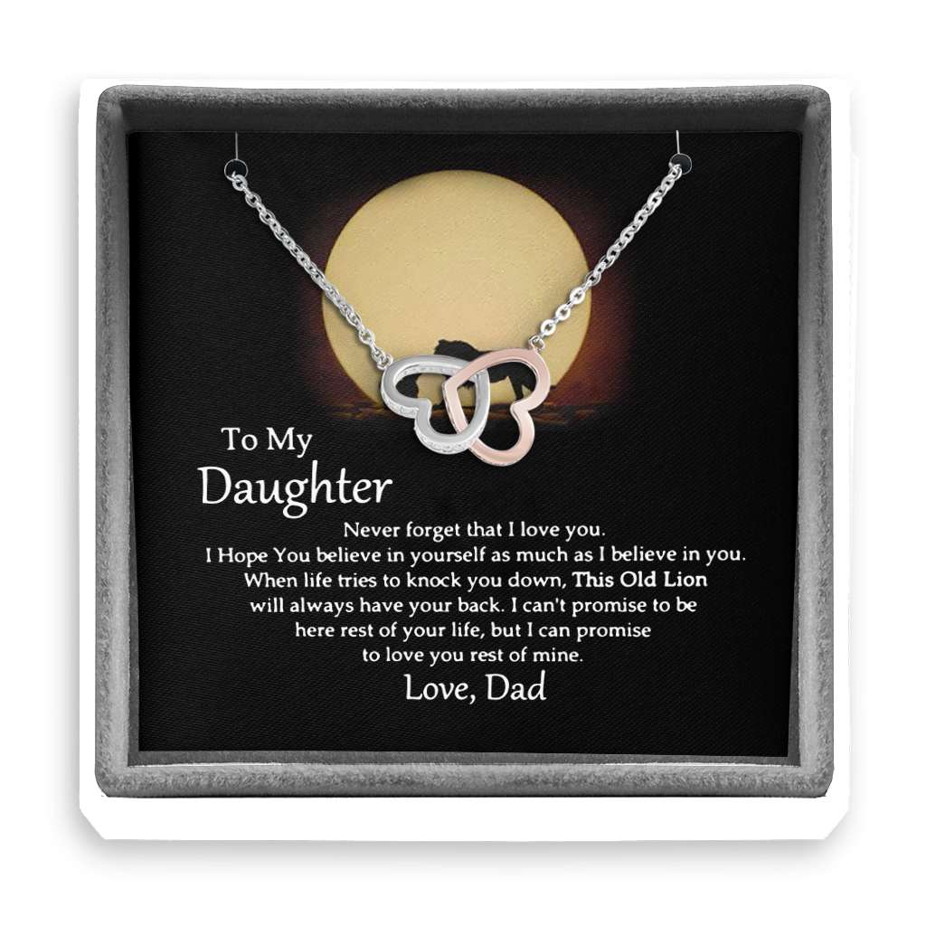 To My This Old Lion Will Always Have Your Back Love Dad - Daughter Two Hearts Necklace 0921