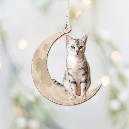 American Shorthair Cat Sits On The Moon - Cat Ornament (Printed On Both Sides) 1022