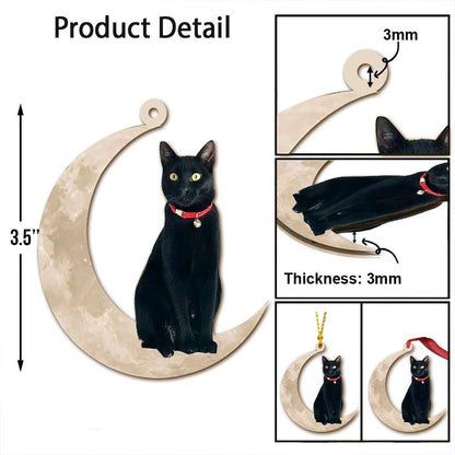 Black Cat Sits On The Moon - Cat Ornament (Printed On Both Sides) 1022