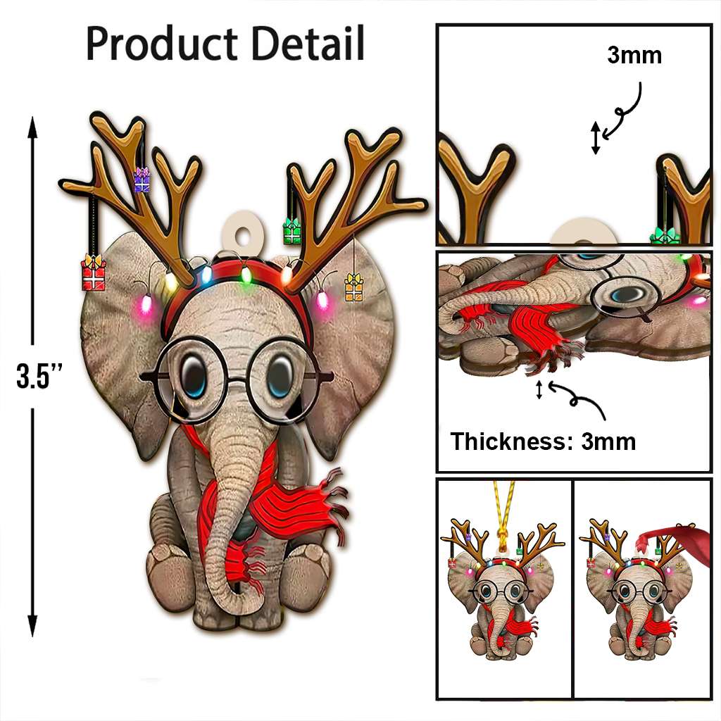 Cute Elephant Wears Christmas Lights - Elephant Ornament (Printed On Both Sides) 1022