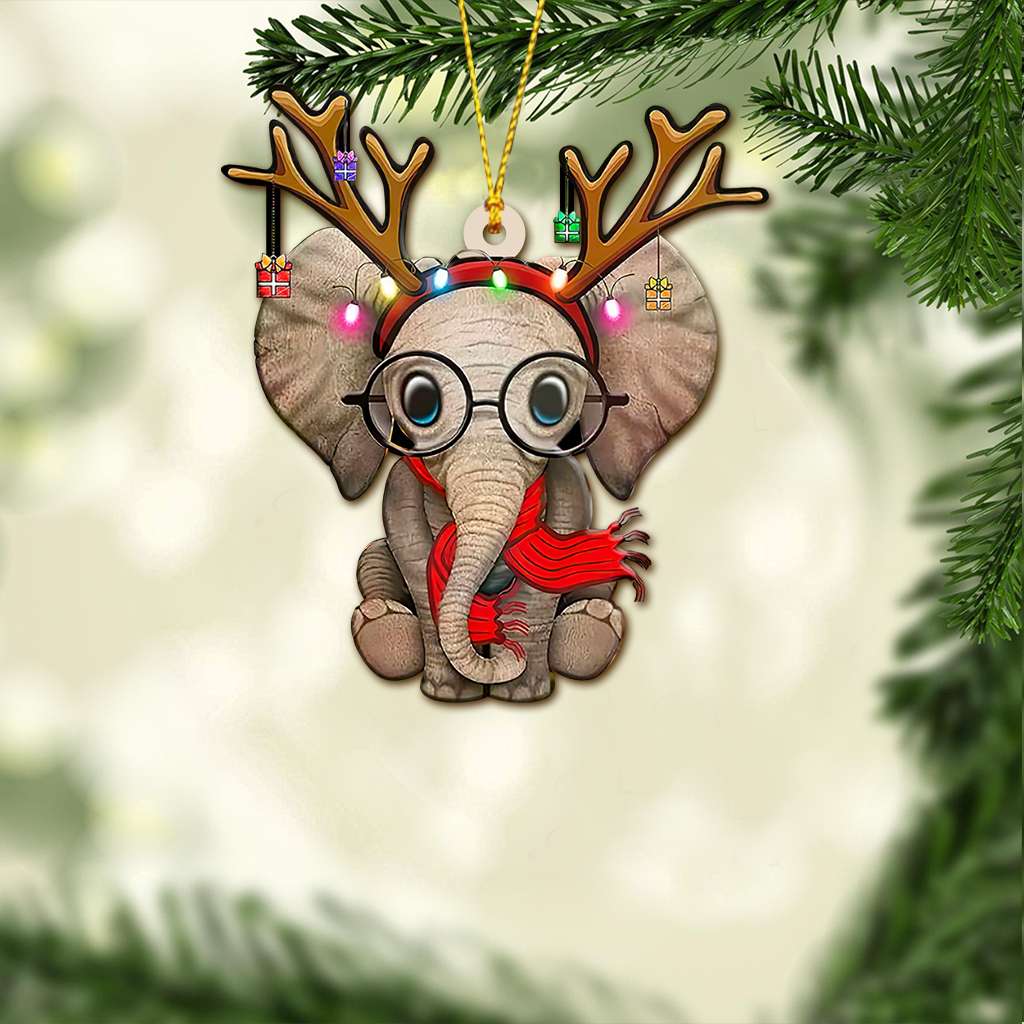 Cute Elephant Wears Christmas Lights - Elephant Ornament (Printed On Both Sides) 1022