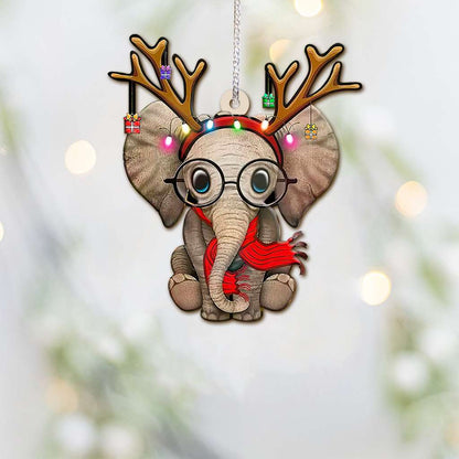 Cute Elephant Wears Christmas Lights - Elephant Ornament (Printed On Both Sides) 1022