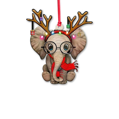 Cute Elephant Wears Christmas Lights - Elephant Ornament (Printed On Both Sides) 1022