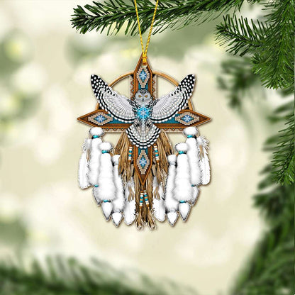 White Dream Catcher Native America Owl - Owl Ornament (Printed On Both Sides) 1122