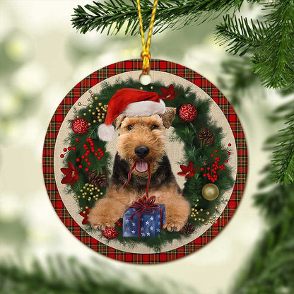 Welsh Terrier Red Christmas Wreath - Dog Ornament (Printed On Both Sides) 1122