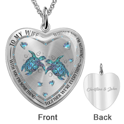 Without You I'm Nothing - Personalized Couple Turtle Heart Pendant Necklace