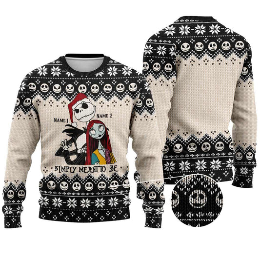 Simply Meant To Be - Personalized Christmas Nightmare Sweater With Faux Wool Pattern Printed