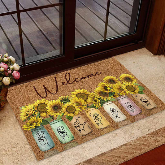 Welcome - American Sign Language Coir Pattern Print Doormat